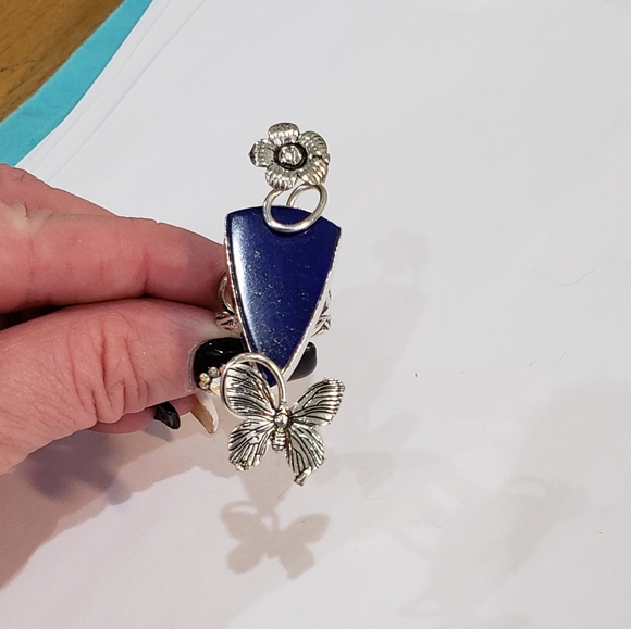 Lapis lazuli gemstone, 925 silver ring, natural stone, flower design ring - Picture 4 of 14